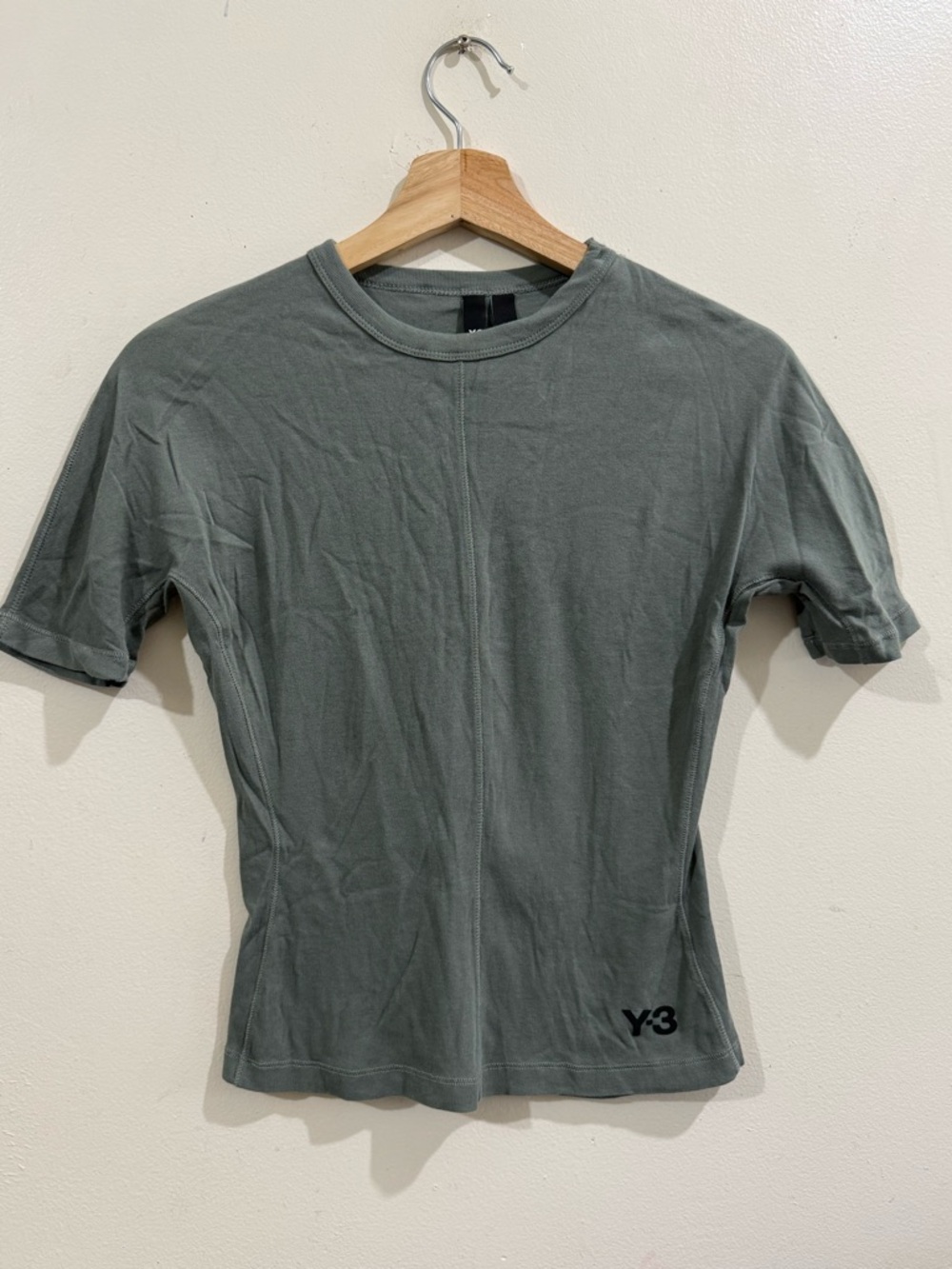 Y-3 Sage Green Short Sleeve Crewneck Tee with Subtle Logo